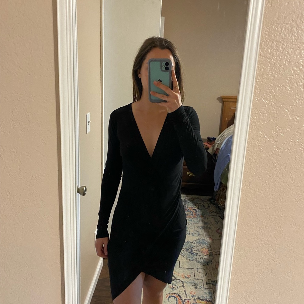 Symphony Black Asymmetrical Ruched Bodycon Dress